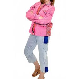 NEW TRU LUXE wide leg crop pants with side seam patches in light indigo